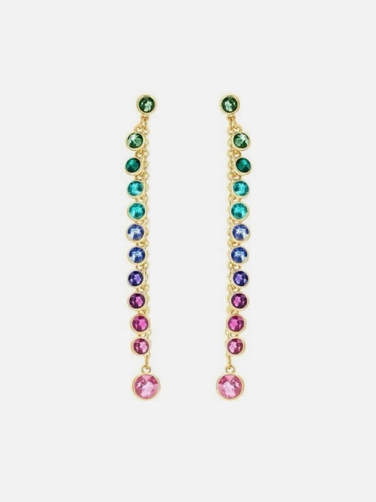Swarovski Jewelry - Swarovski - Gold Multicolor Rainbow Crystal Linear Drop Earrings